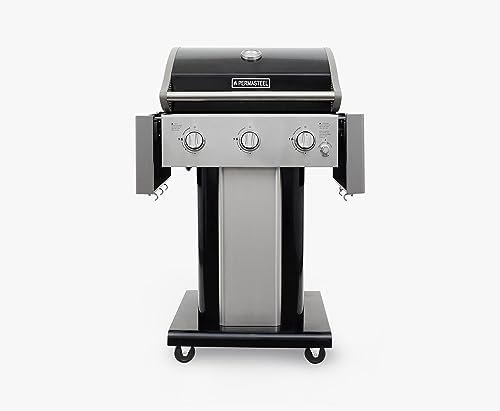 Permasteel 3-Burner Propane Gas Grill, 30,000 BTUs BBQ Grill with Cast Iron Grates, Foldable Side Tables & Tool Hooks, Outdoor Grill, Black - Image 2