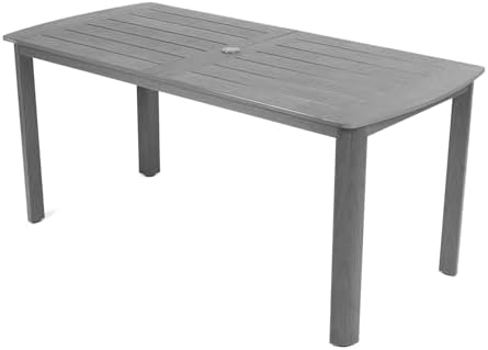 HIPS Patio Dining Table with Umbrella Hole Table, Gray by Kibaso