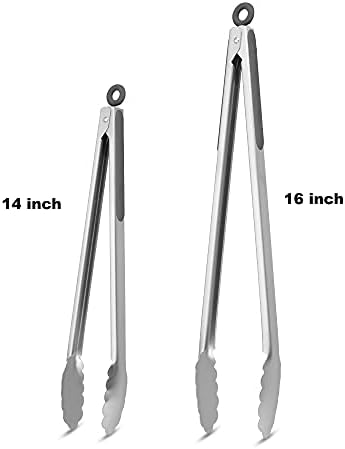 304 Stainless Steel Kitchen Cooking Tongs, 14 & 16 Inch, Set of 2, Grey - Image 4