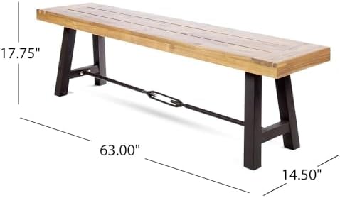 70'' Outdoor Patio Dining Table & 2 Bench for 4, Acacia Wood Farmhouse Dining Table Set Outdoor & Indoor Furniture for Patio Porch Garden, H-Shaped Metal Base, 3-Pcs, Teak - Image 3