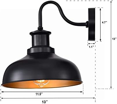 Outdoor Barn Light Outdoor Wall Sconce Farmhouse Rustic Exterior Wall Mount Lights Vintage Outside Lighting Fixture Industrial Black Lantern Works with Gooseneck Barn Porch Entryway Garage Shed - Image 2