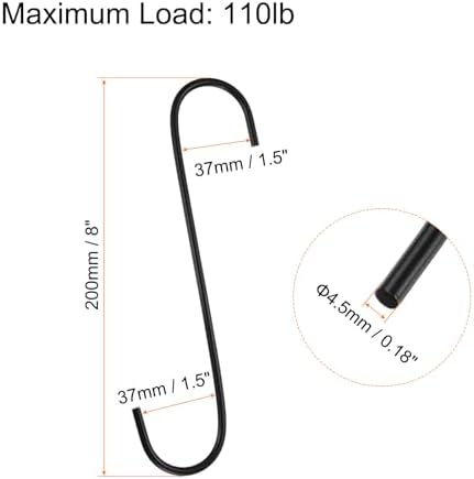 HARFINGTON 2pcs Long S Hooks 8 Inch Extra Long Metal S-Shaped Hanging Hooks High Manganese Steel S Hanger Storage Organizing Tool for Kitchen Garden Bathroom Garage Closet, Black - Image 2