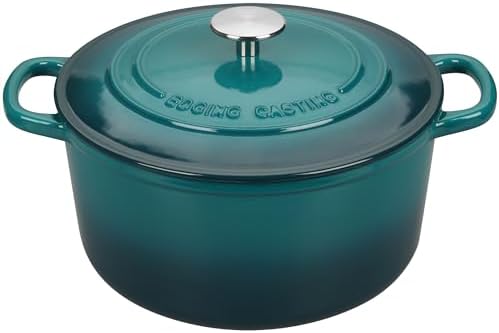 EDGING CASTING Enameled Cast Iron Dutch Oven with Sourdough Bread Baking Kit, Bread Dutch Oven with Lid, Includes Proofing Basket & Baking Tools, 5qt, Darkcyan - Image 3