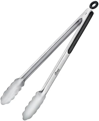 Hotec Stainless Steel Kitchen Tongs, 16 Inch Extra Long Locking Metal Food Tongs for Cooking, Serving, BBQ, Grill Non-Slip Grip by Hotec