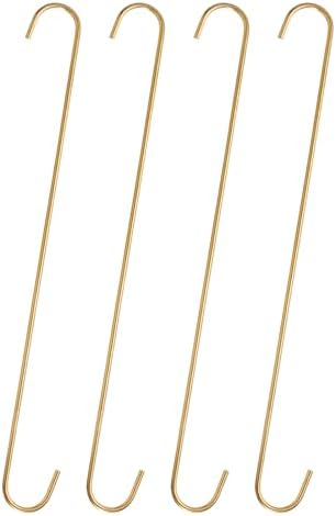 HARFINGTON 4pcs Long S Hooks 16 Inch Extra Long Metal S-Shaped Hanging Hooks High Manganese Steel S Hanger Storage Organizing Tool for Kitchen Garden Bathroom Garage Closet, Gold Tone by HARFINGTON
