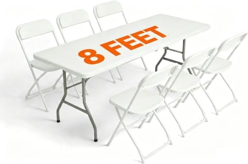 Portable 7-Piece 8 Feet Folding Table and Chairs Set for 6-Person by WelcometoEDWINENE