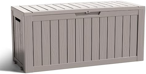 ROJIK Outdoor Storage Housing Deck Box - Waterproof Patio Furniture, Garden Tools, Cushions, Pool Accessories Storage Bench with Lockable Lid and Side Handles (Grey 90 Gal) by ROJIK