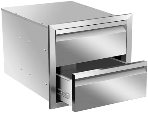Outdoor Kitchen Drawers, Box Frame Style Flush Mount BBQ Drawer w/Stainless Steel Handle, BBQ Island Drawers For Patio Grill Station,Double Drawers by OLIPIC