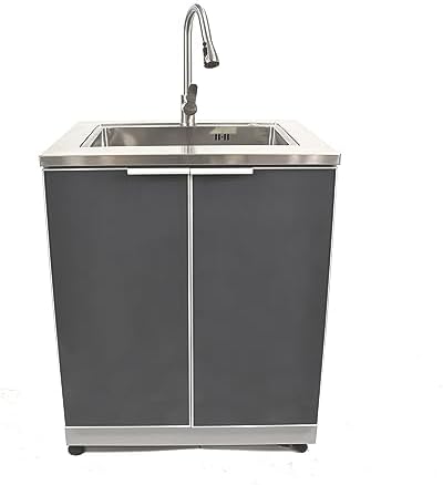 Blue Sky Outdoor Living, OKC3024GD2SKDG, 2-Door Outdoor Kitchen Sink Cabinet – Weather-Resistant Tempered Glass Cabinet Doors – Modular Storage for Patio and Backyard Grilling Stations – Slate Gray - Image 7