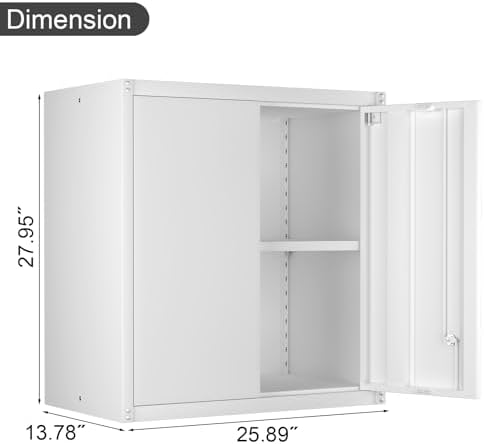 IRONFFICE Wall Cabinet,Metal Storage Cabinet with 2 Doors,Locking Wall Cabinets for Office,Home,White - Image 3