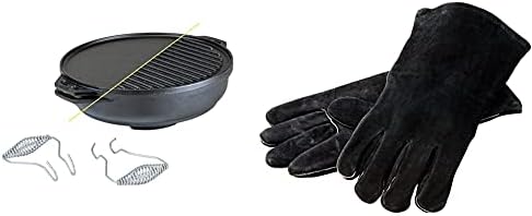 Lodge Cast Iron Cookware Set with Accessories - Five-Piece Cast Iron Cookware Set with Reversible Grill/Griddle, Wok, Handles and Leather Gloves by Unknown