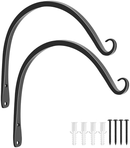 FEED GARDEN 2 Pack 10 Inch Hanging Plant Bracket Wall Hooks Decorative Plant Hangers for Outdoor Hanging Bird Feeders, Wind Chimes, Plant Baskets, Black by FEEDGARDEN