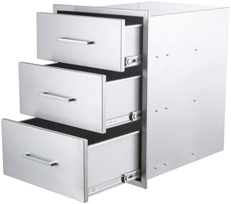 Outdoor Kitchen Drawers,Stainless Steel BBQ Drawer, 14" W x 20.5" H x 23" D Flush Mount Triple Access Drawer for Outdoor Kitchen,BBQ Island by ATATOD