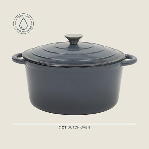 Gibson Home Addlestone 7 Qt Enameled Cast Iron Dutch Oven Pot with Lid – Round, Oven Safe to 500°F, Ideal for Bread Baking & Stews - Gradient Navy Blue - Image 2