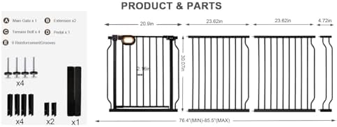 76.4-85.5 Inch Extra Wide Baby Gate Pressure Mounted for Stairs Doorways - Image 4