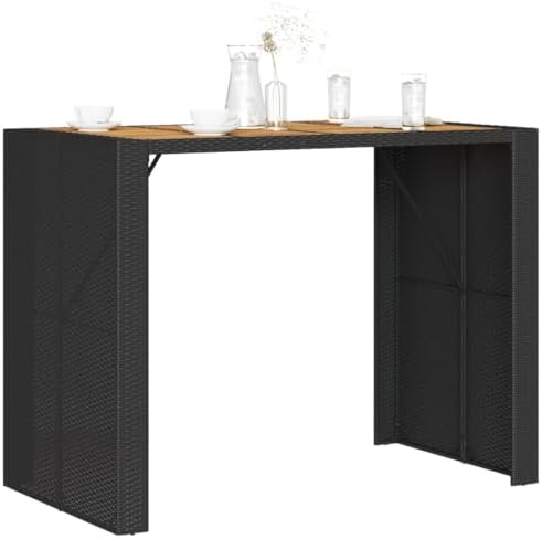 Garden Bar Table Black Acacia Wood Top Powder Coated Steel Frame Outdoor Dining Seating for Four UV Resistant Durable Modern Design - Image 4