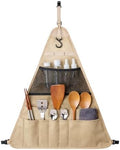 Camping Tableware Bag - Large Portable Outdoor Cutlery Organizer, Hanging Utensil Storage Pouch for BBQ, Hiking, Backpacking, Picnic, Kitchenware Accessories, Khaki Travel Cookware Kit (S) by SHINETEC