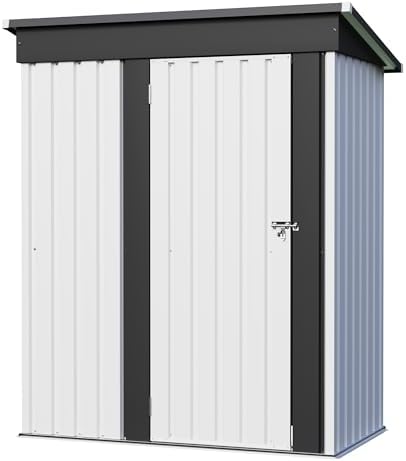 JUMMICO Metal Outdoor Storage Shed 5 x 3 FT Metal Shed with Lockable Door,Waterproof Garden Tool Shed Storage House for Backyard Patio Lawn,White by JUMMICO