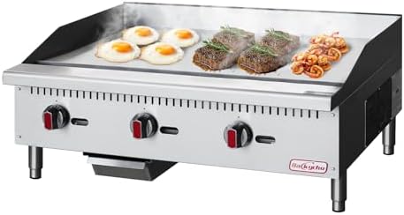 Commercial Gas Griddle - 36" Countertop Griddle. 90,000 BTU Flat Top Griddle, Natural Gas (NG) / Propane, CSA Certified Stainless Steel Teppanyaki Grill for Restaurants by Backychu