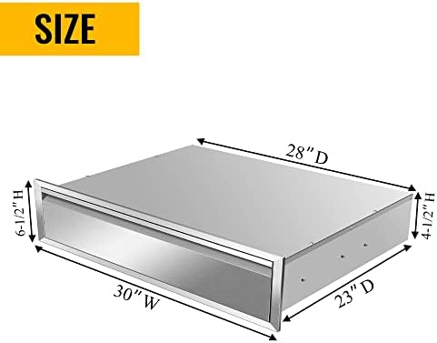 Outdoor Kitchen Drawers 30W X 6.5H X 23D Inch, 304 Stainless Steel Flush Mount Single BBQ Drawers with Hidden Handle for Outside Kitchens Island, Patio or Grill Station - Image 2