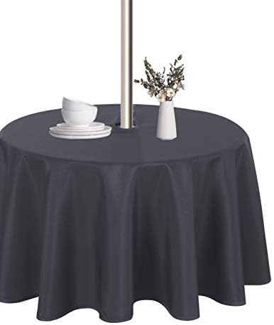 LUSHVIDA Round Outdoor Tablecloth with Umbrella Hole 60 Inch Grey by LUSHVIDA