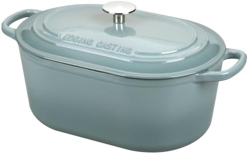 EDGING CASTING Enameled Cast Iron Oval Dutch Oven, 6QT, Seasalt - Image 4