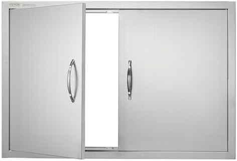 VEVOR BBQ Access Door, 36W x 24H Inch Double Outdoor Kitchen Door, Stainless Steel Flush Mount Door, Wall Vertical Door with Handles, for BBQ Island, Grilling Station, Outside Cabinet, sliver by VEVOR