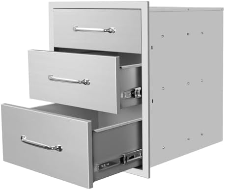 Outdoor Kitchen Drawers 18" W x 23" H x 21" D Flush Mount Triple BBQ Drawers with Chrome Handle Stainless Steel Drawer for Outdoor Kitchen Island, Patio Grill Station by SGOLAN