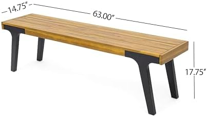 69'' Outdoor Patio Dining Table & 2 Bench for 4, Acacia Wood Farmhouse Dining Table Set Outdoor & Indoor Furniture for Patio Porch Garden, 3-Pcs, Light Teak - Image 3
