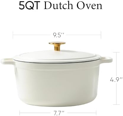 CAROTE 5QT Cream White Enameled Cast Iron Dutch Oven Pot with Lid - Image 2