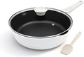 10 Inch Deep Frying Pan Skillet with Lid, Saute Pan Nonstick,White by Bobikuke