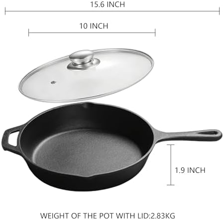 Cast Iron Skillet, Frying Pan for the Stove, Oven, Grill & Campfire (10 inch with Lid) - Image 5