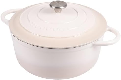 Nuovva Enamelled Cast Iron Dutch Oven Pot with Lid 6.4 Quart Non Stick Casserole Pot-Heavy Duty & Oven Safe up to 500° F for Bread Baking, Braising, Stews, Roasting - 28cm Oyster by Nuovva