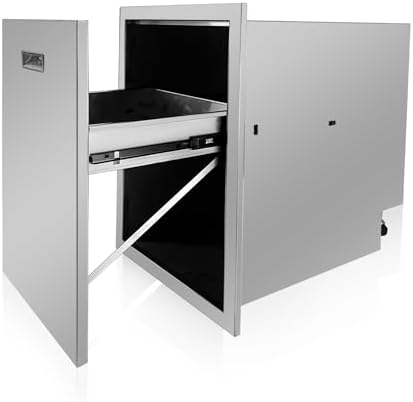 Outdoor Kitchen Single Trash Drawer 17.7'' W x 25'' H x 22.8'' D Pull Out Stainless Steel Bin Drawer Built-in Trash Drawers with Handle Suitable for Outdoor Kitchen Island Patio Grill Station by Fsehyue