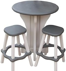 Patio Table Set with Two Barstools - Warm Grey Base with Deep Grey Accents - Perfect for Patio and Outdoor Spaces. Hardware Free Easy Assembly. Proudly Made in USA by LeisureAccents