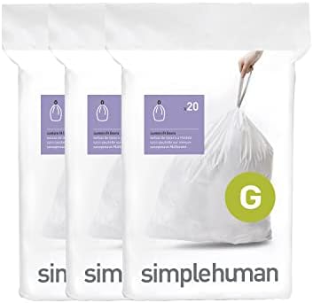 simplehuman Code G 60 Count Custom Fit Liners, Drawstring Kitchen Trash Bags, One-by-One Mess-Free Dispense, Extra Thick & Double Seamed, 50% PCR Plastic, 30 Liter / 8 Gallon, White by Unknown
