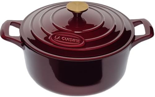 La Cuisine Enameled Cast Iron Dutch Oven Casserole Pot with Golden handle for Lid, Internal Matte Black Enamel Coating, 5 QT 10.5" / 26cm Ø, Oven-Safe 550°F/276°C, Cranberry by LaCuisineforlife