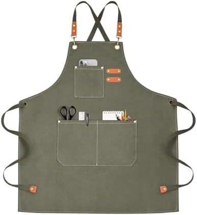 OUNLEN Chef Apron for Men Women Canvas Aprons with 3 Pockets Cross Back Resistant Work Apron for Cooking by OUNLENAPRON
