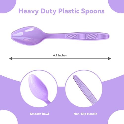 Purple Plastic Spoons Heavy Duty, Disposable Party Supplies 104 PCS - Image 2