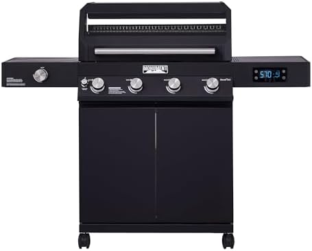 Monument Grills Denali Series, 4+1 Liquid Propane Gas Smart BBQ Grill, 4 Burners & 1 Side Burner Denali 425 with Smart Technology and Knob Controls, Black by MonumentGrills