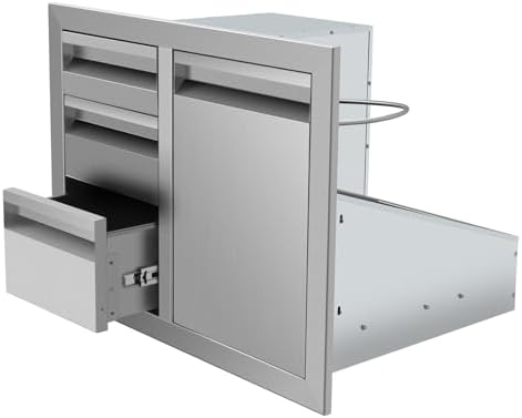 Outdoor Kitchen Drawer Combo Cabinet Outdoor Kitchen Stainless Steel Trash Triple Drawers For BBQ Island Grill Station,G1 by OLIPIC