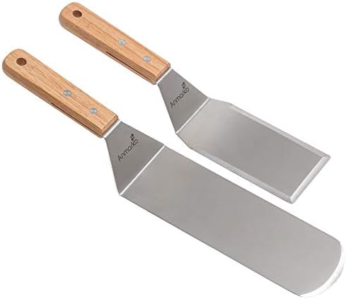 Metal Spatula Set - Griddle Long Spatula - Teppanyaki spatulas - Griddle Scraper and Pancake Flipper or Hamburger Turner - Stainless Steel Utensil great for BBQ Grill Flat Top - Commercial Grade by Anmarko