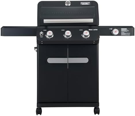 Monument Grills Mesa Series, 3+1 Outdoor Barbecue Stainless Steel Propane Gas Grill, 3 Burners & 1 Side Burner 48,000 BTU Patio Garden Grill with Knob Controls, Mesa325, Black by MonumentGrills