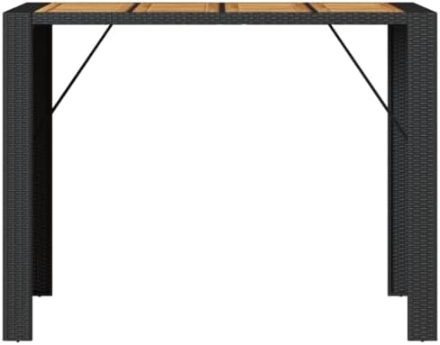 Garden Bar Table Black Acacia Wood Top Powder Coated Steel Frame Outdoor Dining Seating for Four Modern Design - Image 5