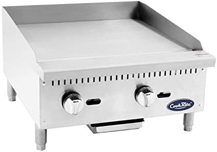 Atosa CookRite ATMG-24 24" Countertop Griddle | Flat Top Grill Hot Plate with Standby Pilots and Grease Drawer for Food Truck | Manual Controlled, Stainless Steel, 1 Burner 60,000 BTU, Liquid Propane by Cook+Rite