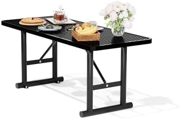 6FT Metal Picnic Tables for Outdoors, Commercial Rectangular Picnic Table for Outside, Park, Campfield, Patio, Garden, Yard, Thermoplastic Coating, Surface Mounted, Black by Sunnibety