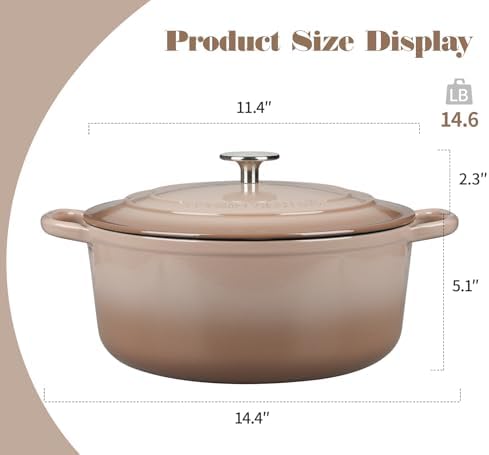 EDGING CASTING Enameled Dutch Ovens Cast Iron Dutch Oven Pot with Lid for Bread Baking, Cook, Dual Handle, 7 Quart, Mocha - Image 2