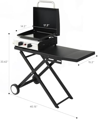 Bonnlo Foldable Flat Top Grill with 2 Burner & Lid, Powerful 20,000 BTU Propane Gas Grills with Ignition, Enamel Griddle, Side Shelf & Portable Cart with Wheels for Outdoor Camping Hibachi Grill Use - Image 6