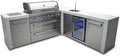 Mont Alpi Premium 94"W x 88"D L-shaped Deluxe Stainless Steel Modular Outdoor Kitchen Island with Beverage Center Refrigerator Faucet & Sink + 44"W 6-Burner BBQ Gas Grill + Storage Cabinets & Drawers by MontAlpi