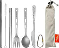 TiTo Titanium Cutlery Set Titanium Spoon Spork Knife Chopsticks Straw Portable Lightweight Outdoor Flatware Extra Strong 3/4/5 Piece Straw for Home Use/Travel/Camping/Picnic/Hiking Tableware (5-Piece) by TiToTitanium